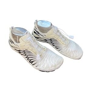 HF Women Barefoot Water Shoes White Black Mesh Bungee Toggle Sneakers 39 (8-8.5)